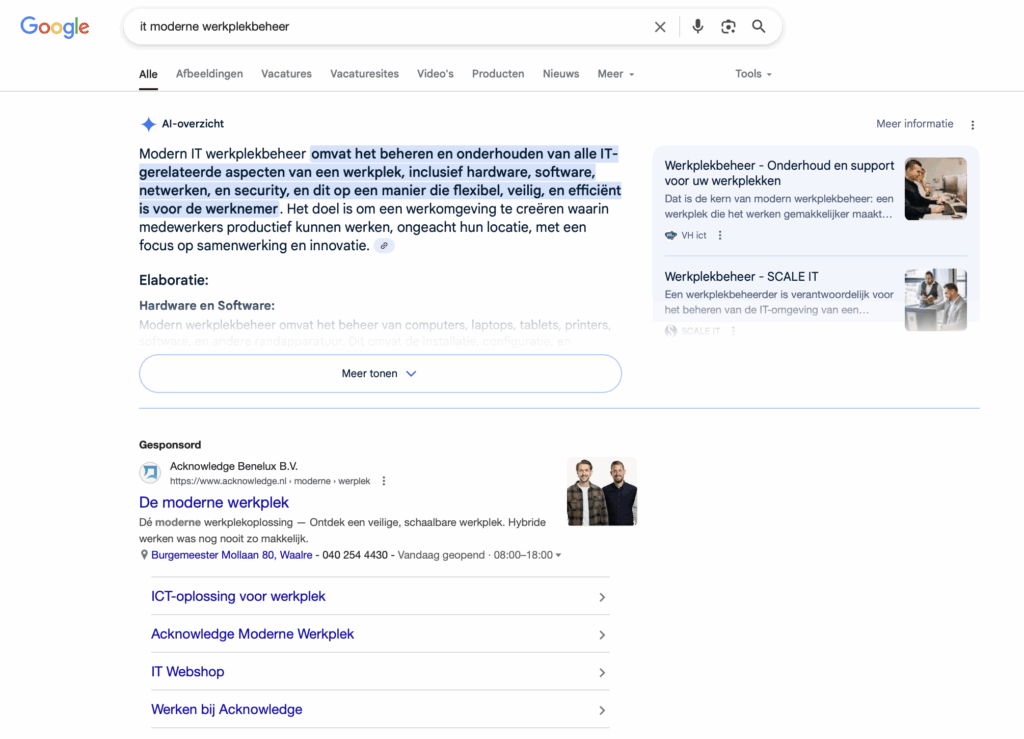 Google AI overview - IT Moderne werkplek